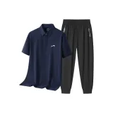 Комплект одежды (Черная синяя рубашка с коротким рукавом + черные штаны)