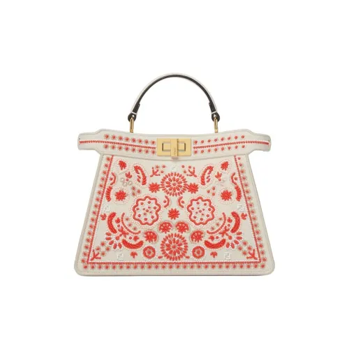 FENDI Peekaboo ISeeU Телячья кожа Одно плечо Сумка Маленькая Женская Белая и Красная