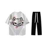 Комплект одежды (Белая и Серая футболка + Черные повседневные штаны)