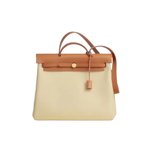 HERMES Herbag Zip Militaire Холст Сумка Унисекс Ванильный Натуральный Песочный