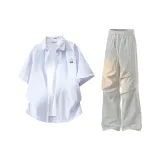 Blue Shirt + Light Gray Casual Pants  
Синий ШIRT + Светло-Серые Повседневные Штаны