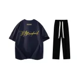 Комплект одежды (Темно-синяя футболка + Желтая молния + Черные повседневные штаны)