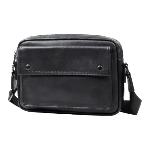 PESASRIE Сумка через плечо из натуральной коровьей кожи Мужская Черная