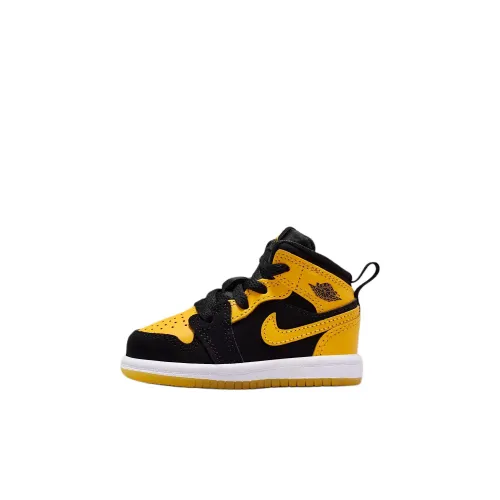 Jordan Air Jordan 1 Устойчивая к истиранию MID Топ Обувь для малышей Черный белый желтый Infant Wa Toddler