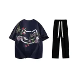 Комплект одежды (Темно-синяя футболка + черные повседневные штаны)