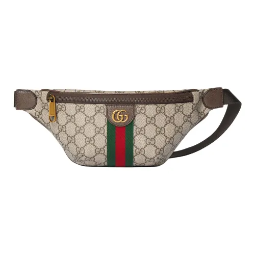 GUCCI Ophidia Холст Бананка Маленький Женский Бежевый и Темно-коричневый