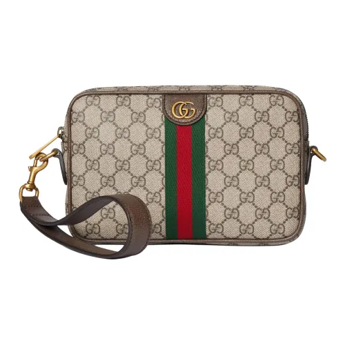 GUCCI Ophidia Покрытие Ткань Сумка через плечо Маленькая Мужская Бежевая и Темно-Коричневая