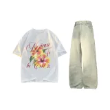 Комплект одежды (Белый топ + Желтые грязные штаны)