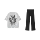 Белый, серый, топсайс, топ + черные штаны