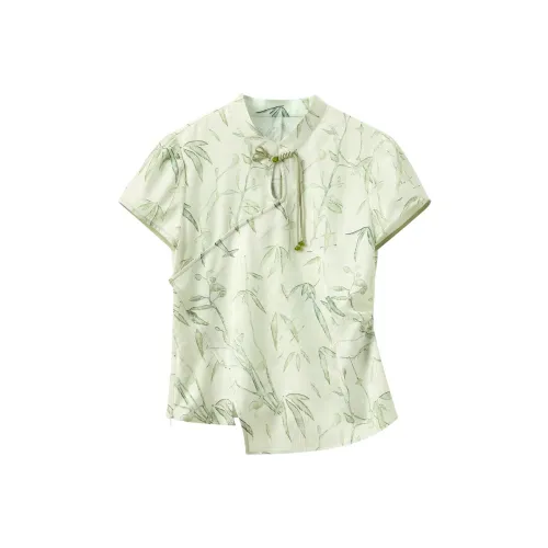 3COLOUR Горохово-зеленый Женские Шифоновые рубашки