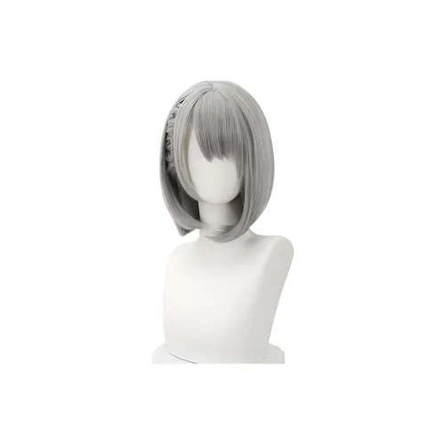 SHUYUAN Перука Короткая Прямая Волосы Серебристо-Серый Естественный Кожа с Естественной Косичкой Fishbone