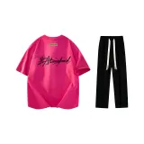 Комплект одежды (Розовая и красная футболка + Черная молния + Черные повседневные штаны)