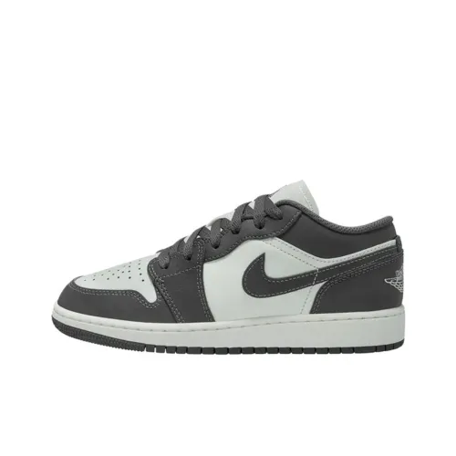 Jordan Air Jordan 1 Детская баскетбольная обувь Низкий топ Белый Серый Школьный возраст