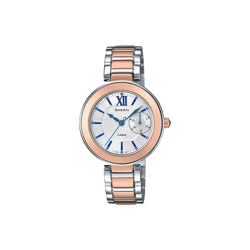 CASIO SHEEN Кварцевый механизм нержавеющая сталь ремешок с ионным покрытием женские часы белый циферблат