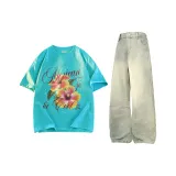 Комплект одежды (Синий топ + Желтые грязные штаны)