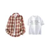 Красная клетка + белая футболка