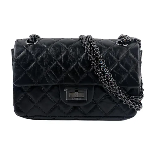 CHANEL 2,55 Vintage Телячья кожа Сумка с цепочкой Сумка с клапаном Сумка через плечо Женская Черная