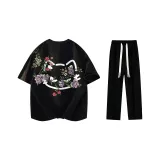 Комплект одежды (Черная футболка + Черные повседневные штаны)