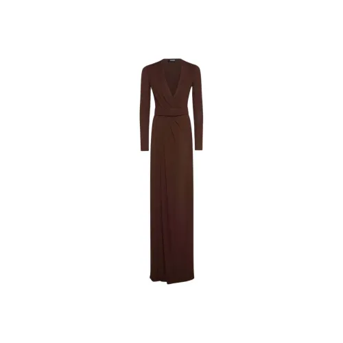 DSQUARED 2 SS25 Длинное Платье с Длинными Рукавами Женское Умбра