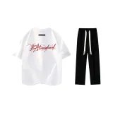 Комплект одежды (Белая футболка с красной молнией + черные повседневные штаны)