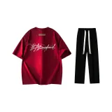Комплект одежды (Благородный красный футболка + Белый с молнией + Черные повседневные штаны)