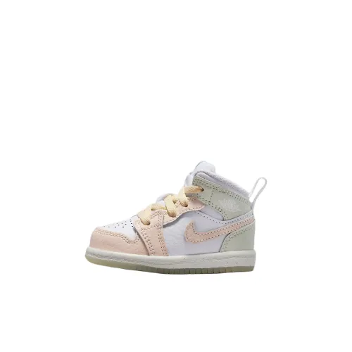 Jordan Air Jordan 1 Устойчивая к истиранию MID Топ Обувь для малышей Бежевый Белый Младенец и Малыш