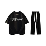 Комплект одежды (Черная футболка + Белая молния + Черные повседневные штаны)