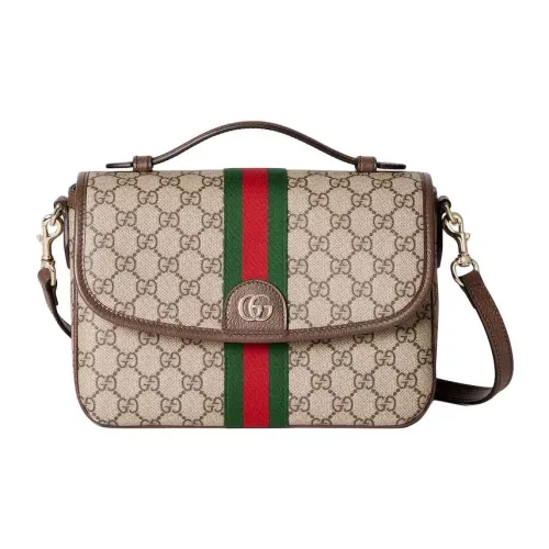 GUCCI Ophidia Холст Одно Плечо Сумка Средний Женский Бежевый и Коричневый