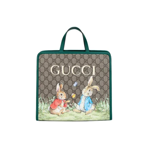 GUCCI Peter Rabbit Коллаборация Холст Тоут Сумка Сумка для покупок Детская Сумка Бежевого и Эбенового цвета