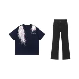 Темно-синий синий топ + черные штаны