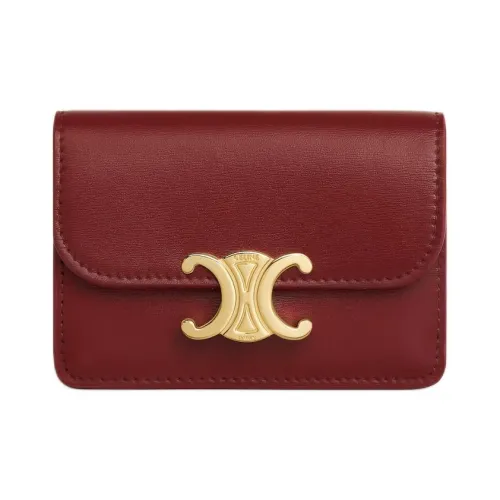 CELINE Triomphe Телячья кожа Держатель для карт Женские Темно-красный Драгоценный камень