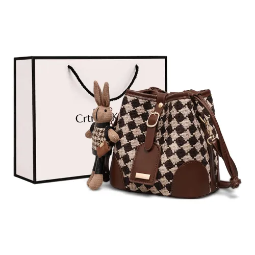 Crtnzo Kroez Ткань Ведрообразная Сумка Сумка через плечо Стандартная Женская Кофейного цвета