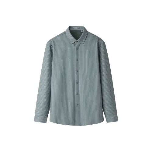 HLA Зеленый Серый Полосы 5B Мужская Рубашка