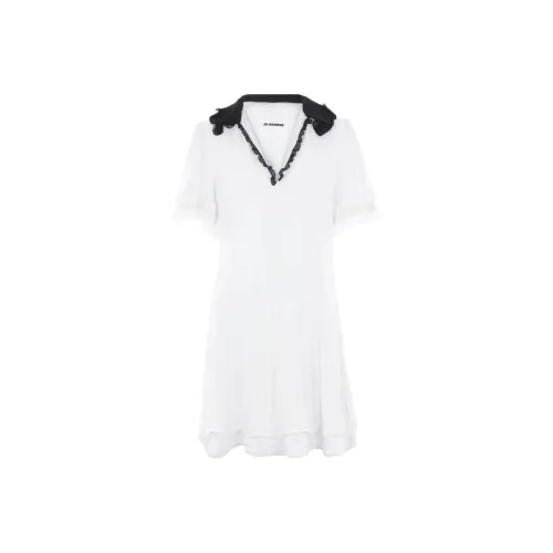 JIL SANDER Белое Женское Короткое Платье с Рукавами