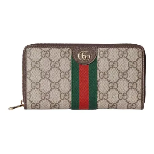 GUCCI Ophidia Canvas Leather Wallet Women's Beige Dark Brown