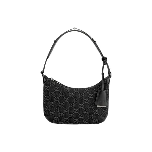 GUCCI Деним с кожаными вставками обметка сумка через плечо женская черный и серый