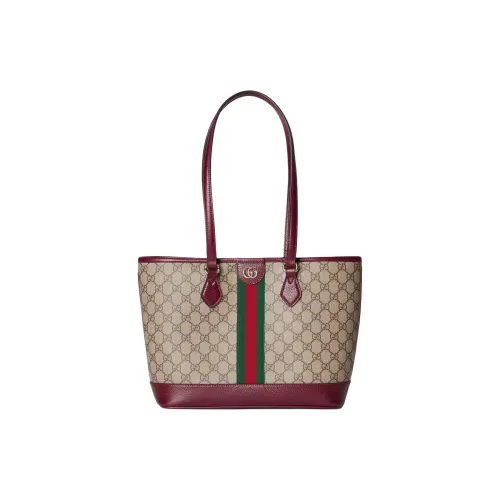 GUCCI Ophidia Холст Плечевая Сумка Средняя Женская Бежевая и Темно-Красная