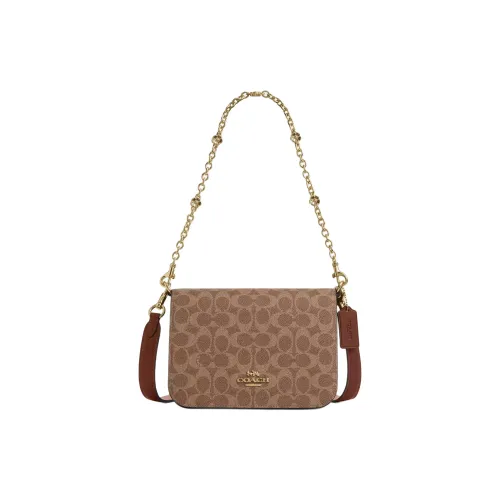 COACH Quinn Покрытие Холст Плечевая Сумка Маленькая Женская Коричневая