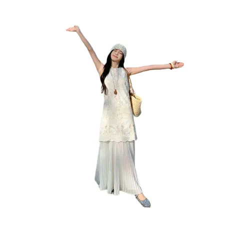 ETSE Белый Сарафан Женские Платья без рукавов