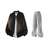 Чёрный топ + серые штаны