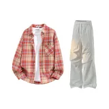 Red Shirt + Light Gray Casual Pants  
Красная рубашка + светло-серые повседневные штаны