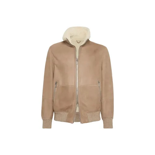 BRUNELLO CUCINELLI Светлый Умбра Мужские Кожаные Куртки