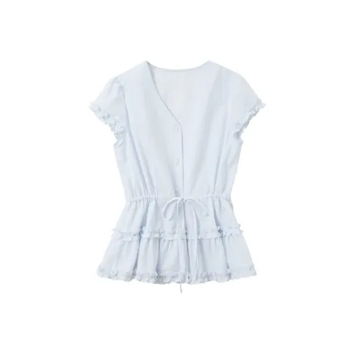 3COLOUR Небесно-синие полоски Женские рубашки