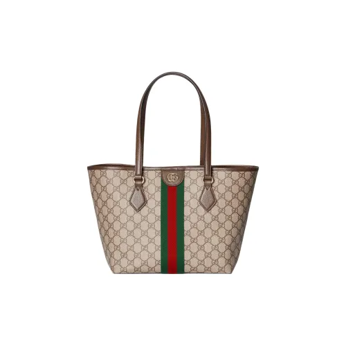 GUCCI Ophidia Холст Тоут Сумка Сумка для покупок Сумка через плечо Средняя Женская Бежевая Коричневая