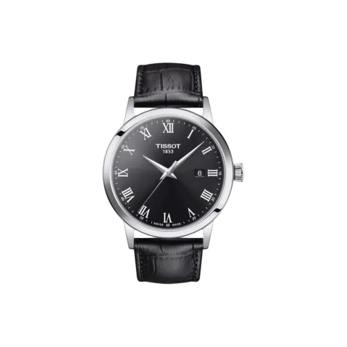 TISSOT Classic Dreamy Collection Кварцевый механизм Мужские часы Часы 42 мм Черный циферблат Корпус из нержавеющей стали Кожаный ремешок