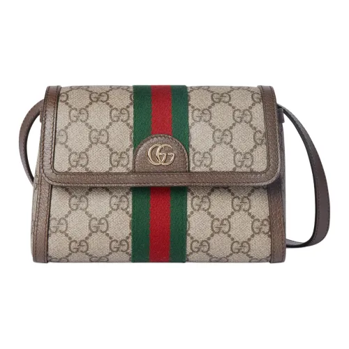 GUCCI Ophidia Покрытие Ткань Плечевая Сумка Мини Женский Бежевый и Темно-Коричневый