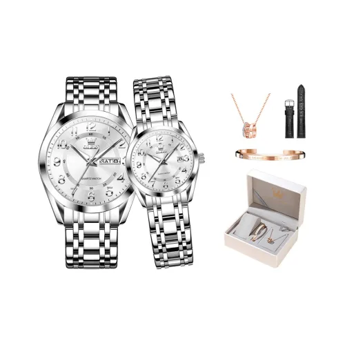 OLEVS Кварцевый механизм ремешок из нержавеющей стали унисекс белый циферблат