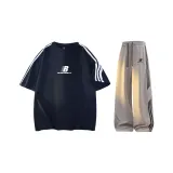 Темно-синий синий топ + серые штаны