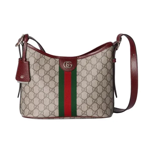 GUCCI Ophidia Холст Плечевая Сумка Маленькая Женская Бежевая и Темно-Коричневая
