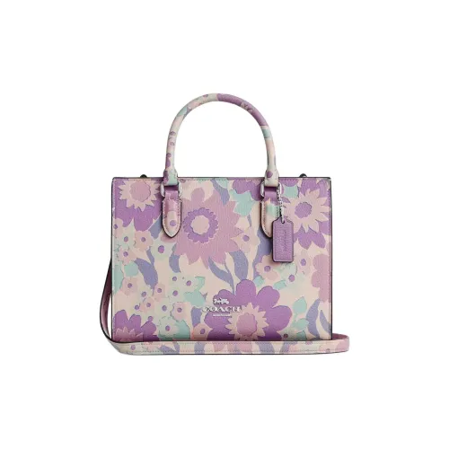 COACH Maggie Кожа Тоут Сумка Сумка для покупок Сумка через плечо Сумка Маленькая Женская Светло-фиолетовая